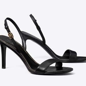Tory Burch Double T Buckle Heeled Sandal Size 9 Perfect Black
